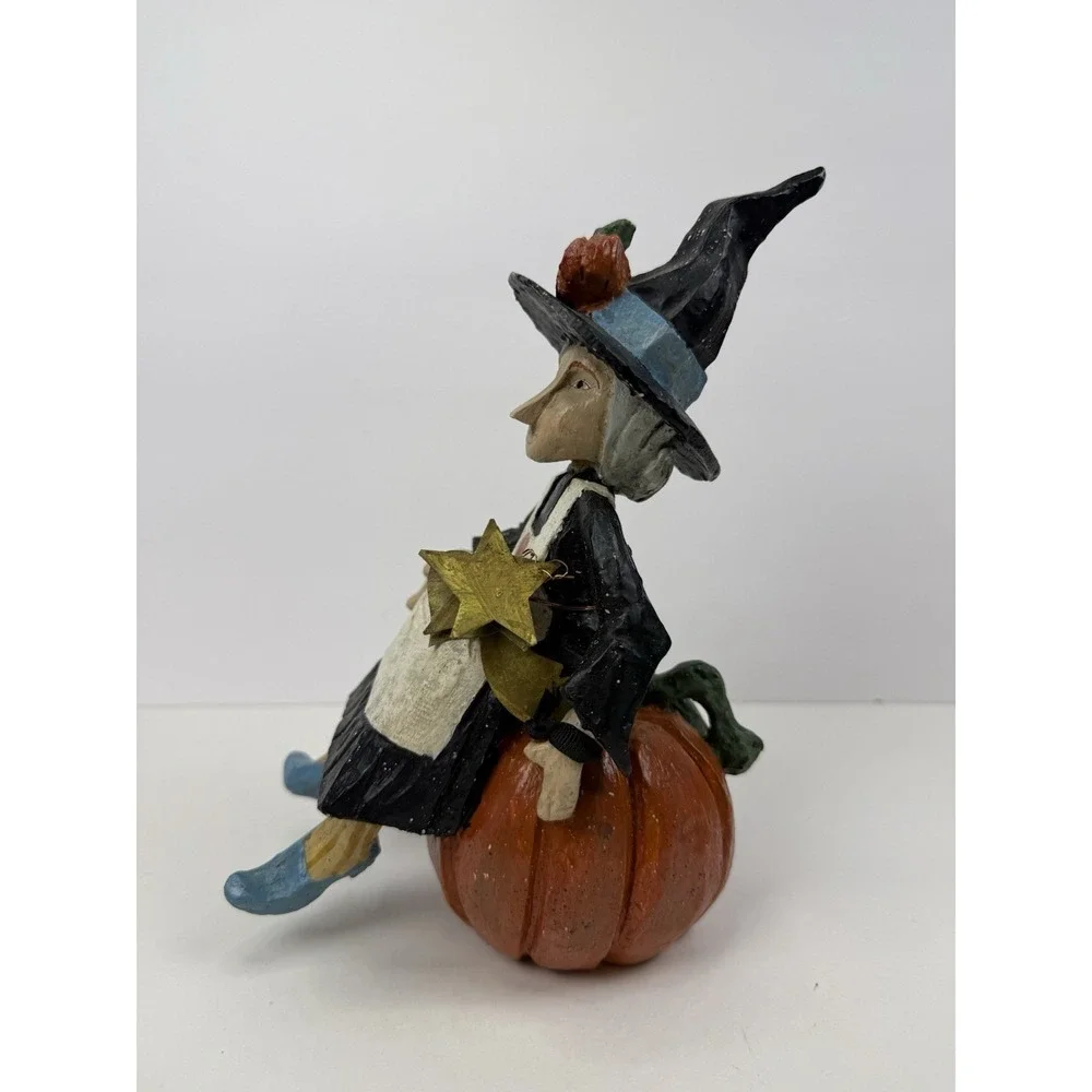 Vintage House Of Hatten Halloween Witch Sitting on Pumpkin Folk Star 1992
